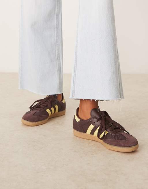 adidas Originals samba sneakers in burgundy and yellow