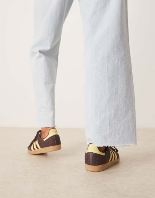 adidas Originals samba sneakers in burgundy and yellow
