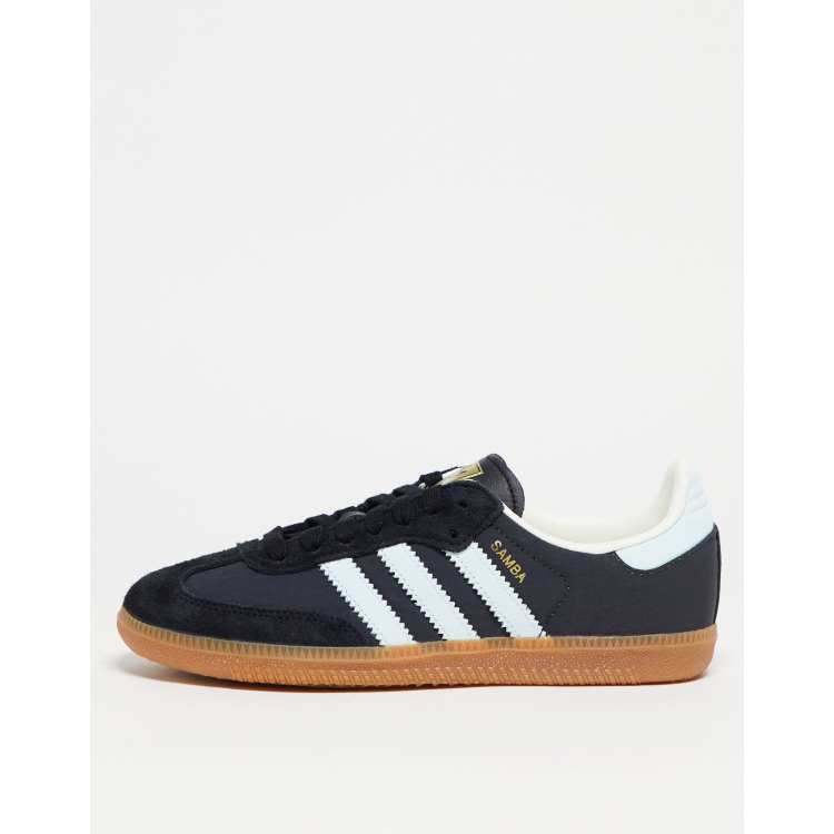 adidas Originals Samba trainers in charcoal grey with light blue stripes ASOS