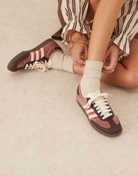 adidas Originals samba velvet sneakers in light pink and brown - view 1