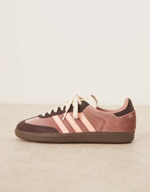 adidas Originals samba velvet sneakers in light pink and brown 