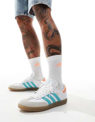 adidas Originals Samba x IMFC sneakers in white and blue