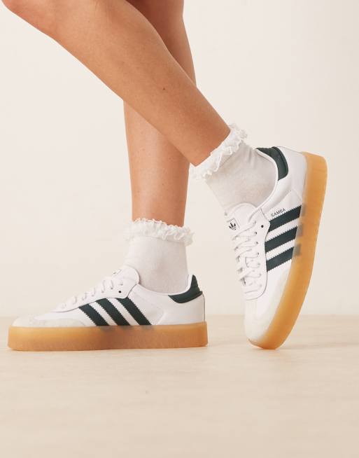 adidas Originals – Sambae – Białe buty sportowe z ciemnozielonymi detalami
