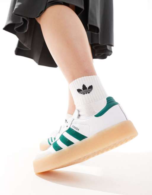 Adidas originals samba trainer white / green / gum best sale