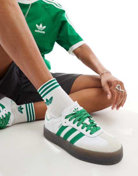 adidas Originals Sambae trainers in white and green - view 1