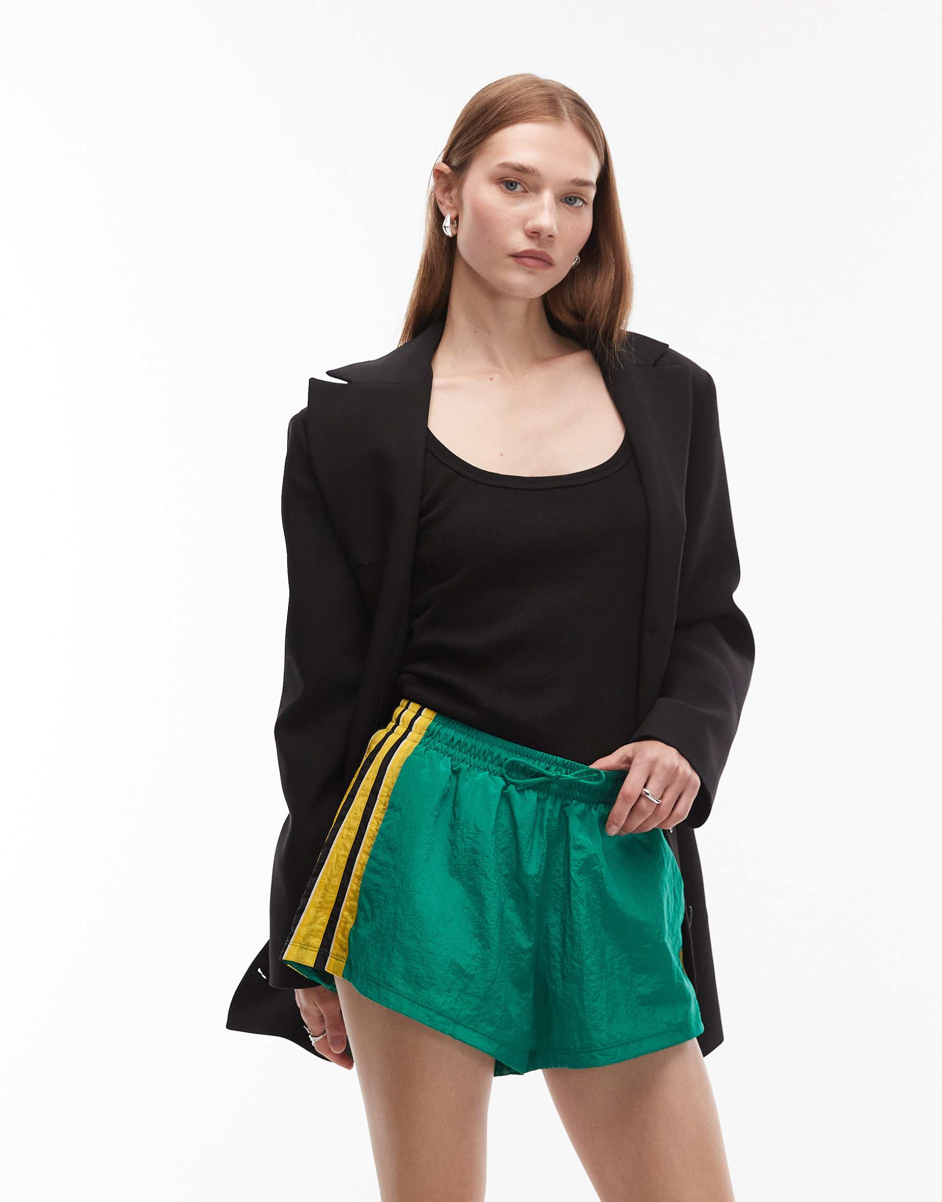 adidas originals santigao shorts in green with yellow detail