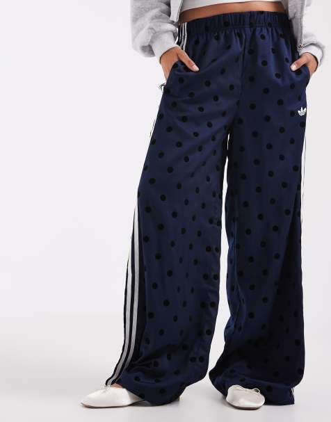 adidas Originals satijnen trainingsbroek met wijde pijpen en stippen in marineblauw - view 1