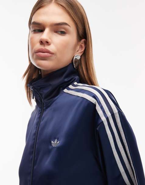 adidas Originals satin Firebird disco track top in navy and glitter - Exclusive at ASOS - view 2