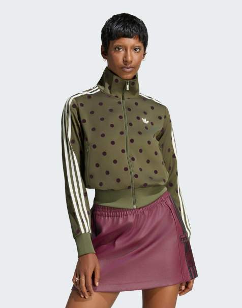 adidas Originals Satin polka dots tt track top in olive strata - view 1