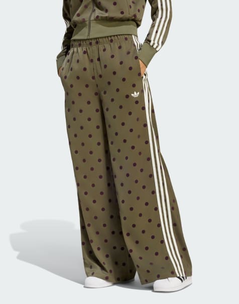 adidas Originals Satin polka dots wide leg pant in olive strata - view 1