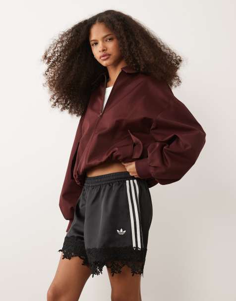 adidas Originals satin shorts with lace hem in black - view 1