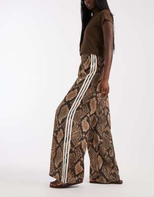 Adidas Originals Satin Snake Print Wide Leg Track Pants In Neutral