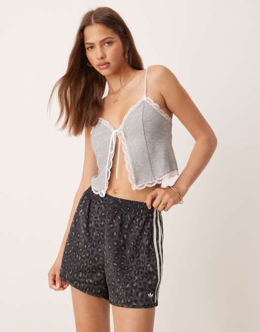 ★adidas★ Satin Shorts Leopard Charcoal Adidas Originals In The Ring Satin Leopard Boxing Style