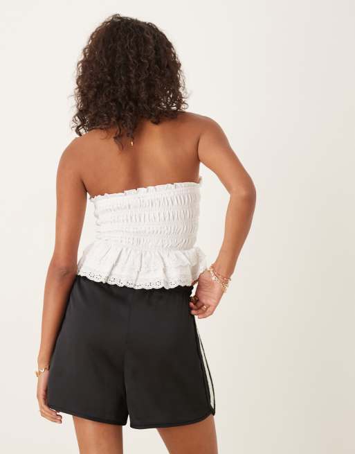 adidas Originals satin Sprinter shorts in black with ruffle 3 stripe