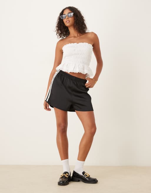 adidas Originals satin Sprinter shorts in black with ruffle 3 stripe