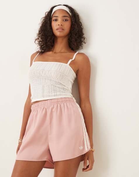 adidas Originals satin sprinter shorts in pink with ruffle 3 stripe - view 1