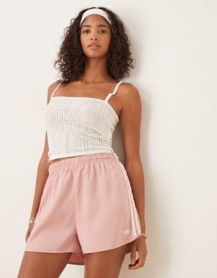 [adidas Originals] adidas Originals satin Sprinter shorts in pink with ruffle 3 stripe L Wonder Mauve S22 AEC