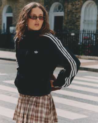 adidas Originals satin track top in black with ruffle 3 stripe