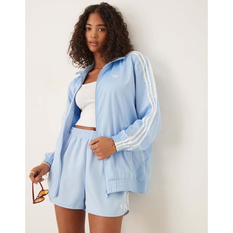 adidas Originals satin track top in blue with ruffle 3