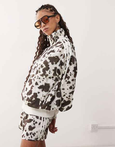 adidas Originals satin track top in cow print 