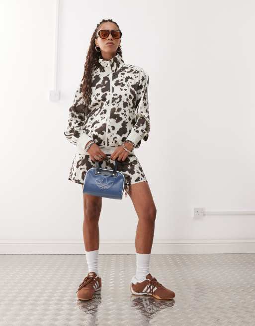 【adidas Originals】SATIN TRACK TOP adidas Originals satin track top in cow print | ASOS