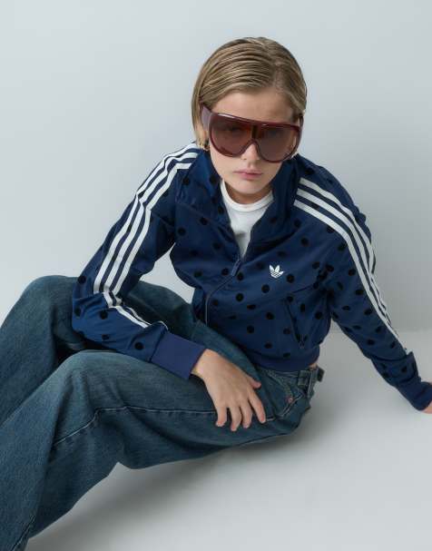 adidas Originals satin track top in navy polka dot - view 1