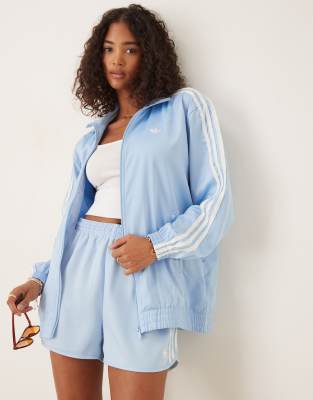 adidas Originals – Satin-Trainingsoberteil in Blau mit drei gerüschten Streifen - view 1