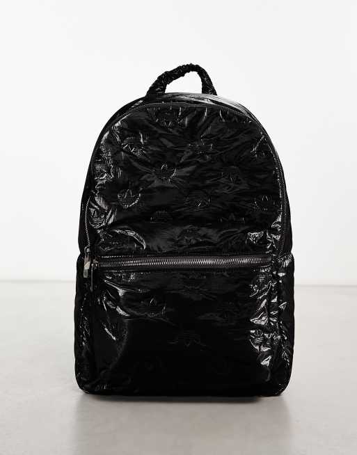 adidas Originals satin trefoil monogram backpack in black ASOS