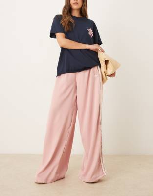 adidas Originals satin wide leg joggers in pink with ruffle 3 stripe | ASOS