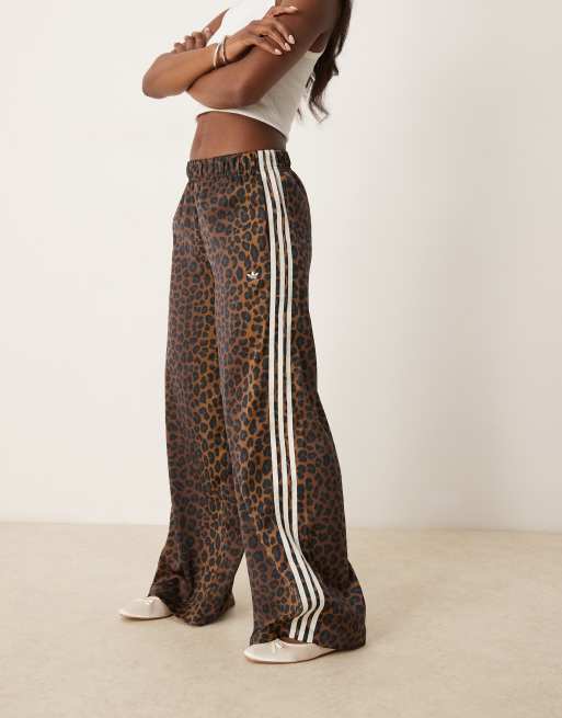 adidas Originals satin wide leg track pants in leopard print 