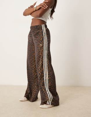 adidas Originals satin wide leg track pants in leopard print 