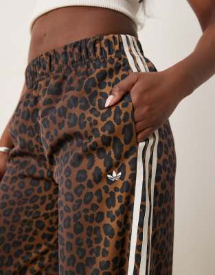 adidas Originals satin wide leg track pants in leopard print 