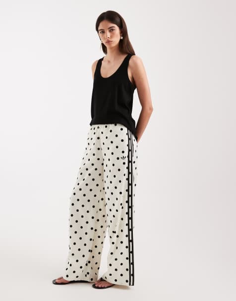 adidas Originals satin wide leg track pants in white polka dot - view 1