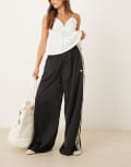 [adidas Originals] adidas Originals satin wide leg trackies in black with ruffle 3 stripe S Black 095A