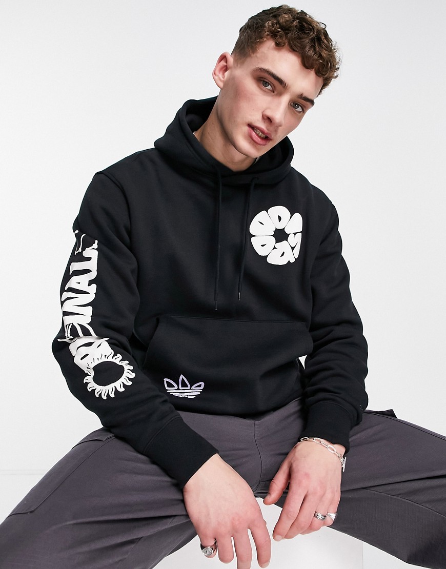 Adidas Originals scattered graphics hoodie in black