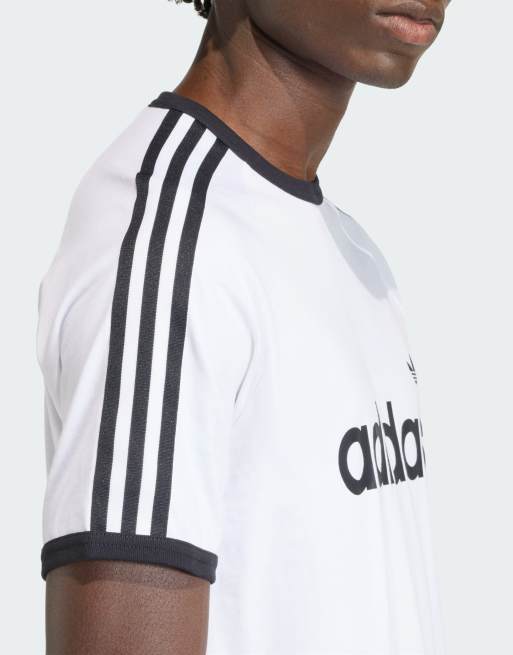 adidas Originals – Schmal geschnittenes Ringer-T-Shirt in Weiß mit den drei Streifen, 3 von 4