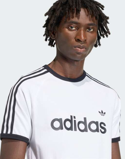 adidas Originals – Schmal geschnittenes Ringer-T-Shirt in Weiß mit den drei Streifen, 4 von 4