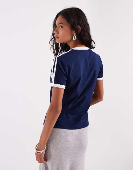 adidas Originals – Schmal geschnittenes T-Shirt in Marineblau mit drei Streifen, 4 von 4