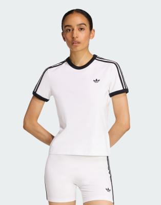 adidas Originals - Schmal geschnittenes T-Shirt in Weiß mit 3 Streifen in Schwarz