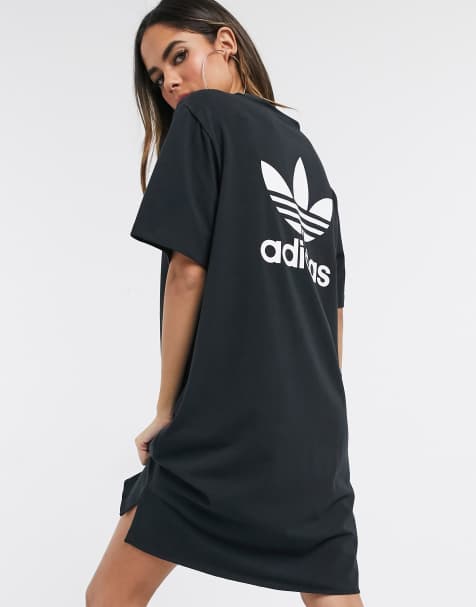 adidas Originals – Schwarzes T-Shirt-Kleid mit kleinem Logo