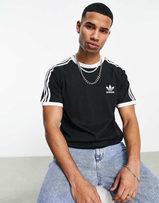 adidas Originals Schwarzes T Shirt mit drei Streifen ASOS