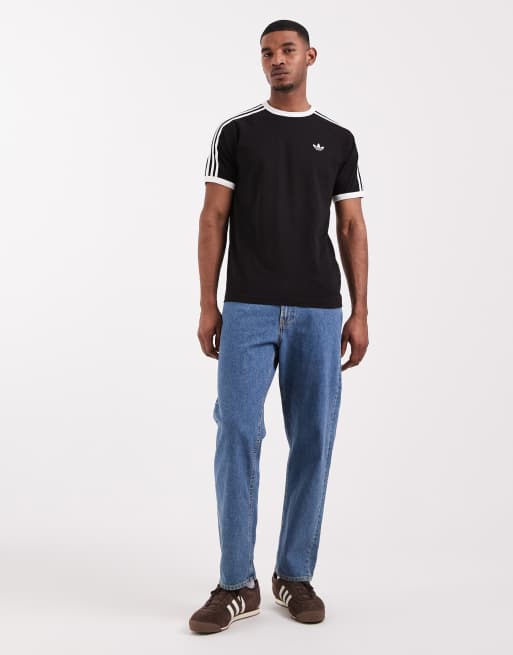 adidas Originals – Schwarzes T-Shirt mit drei Streifen, 2 von 5