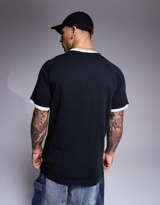 Adidas Originals – Schwarzes T-Shirt mit Ringerrücken und 3 Streifen, 2 von 4
