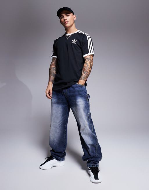 Adidas Originals – Schwarzes T-Shirt mit Ringerrücken und 3 Streifen, 3 von 4