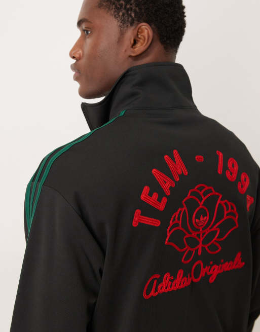 adidas Originals script logo and rose track top in black, 5 of 5