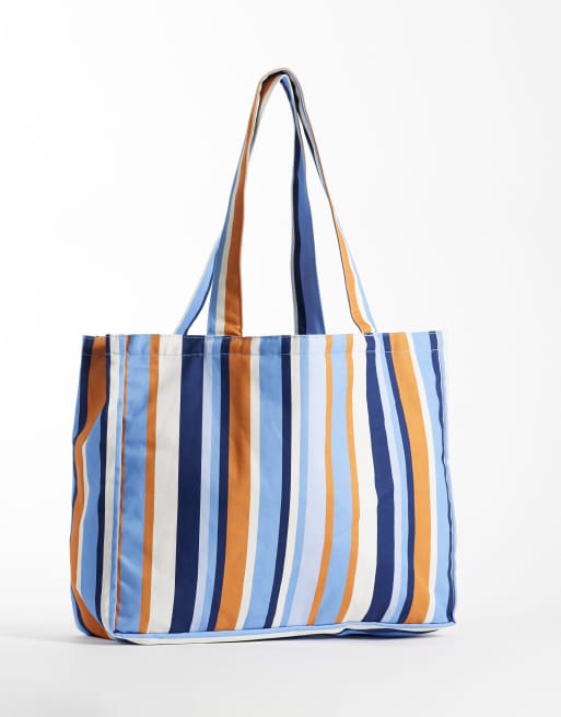 adidas Originals script logo tote bag in blue and brown stripe, 4 of 4