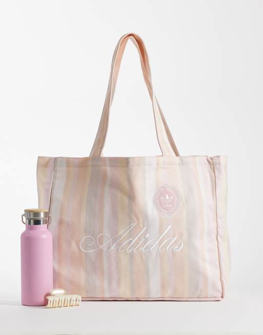 adidas Originals script logo tote bag in pink stripe, 2 of 4
