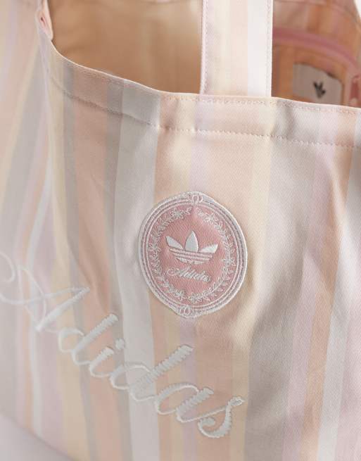 adidas Originals script logo tote bag in pink stripe, 3 of 4