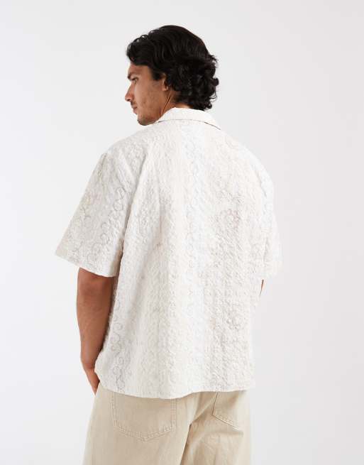 adidas Originals Seersucker-Resort-Hemd in Wollweiß mit Blumenmuster, 4 von 5