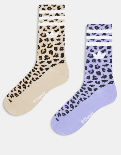 adidas Originals - Set van 2 sokken met luipaardprint in stone en paars - view 1